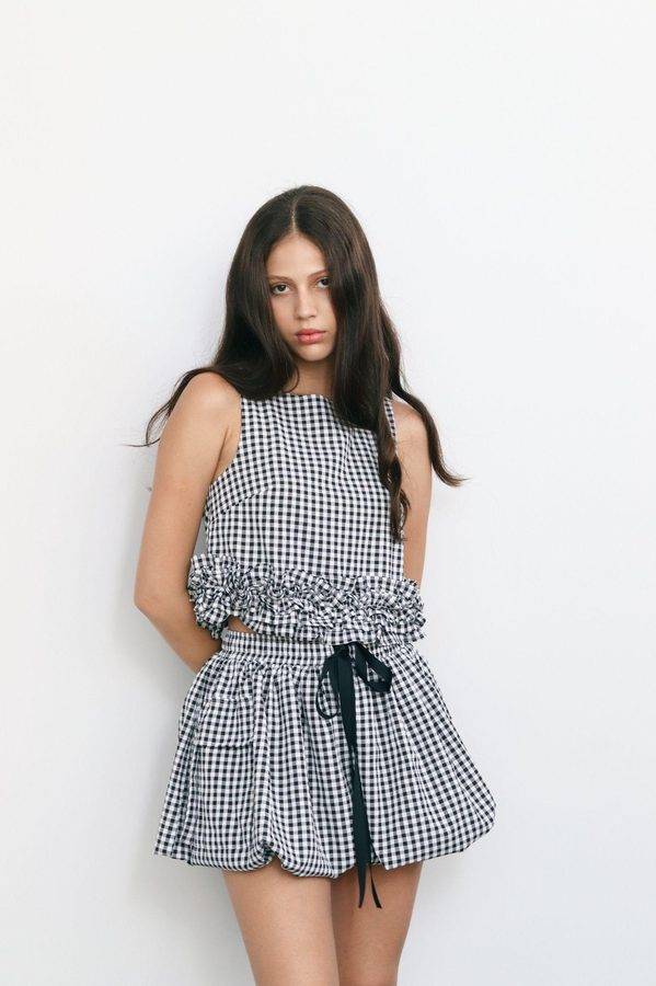 Gingham Ruffle Crop Top & Shorts Set