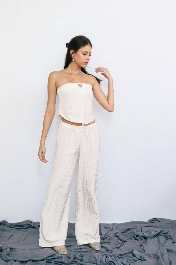 Ivory Strapless Top & Wide-Leg Pants Set