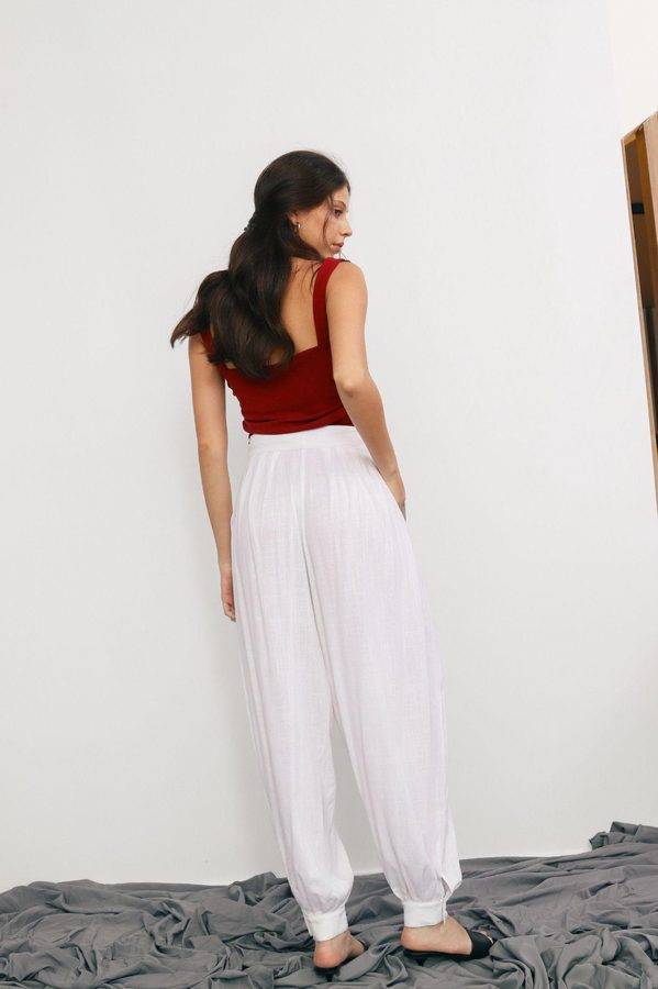 Linen Soft Gathered Ankle Pants