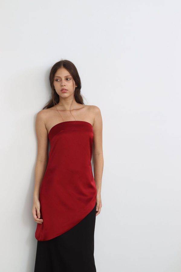 Asymmetric Satin Strapless Top