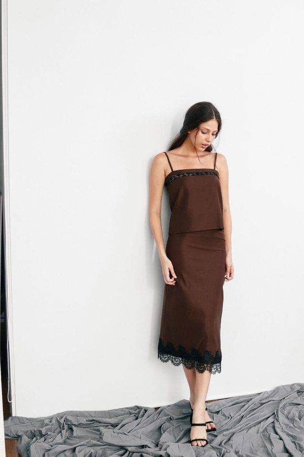 Lace-Trim Midi Dress