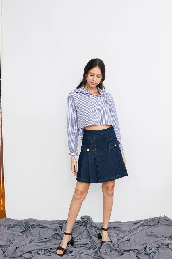 Indigo Utility Pleated Skirt