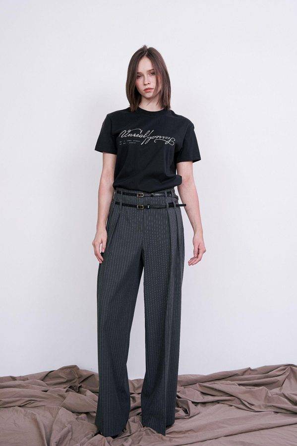 Charcoal Pinstripe Wide-Leg Trousers