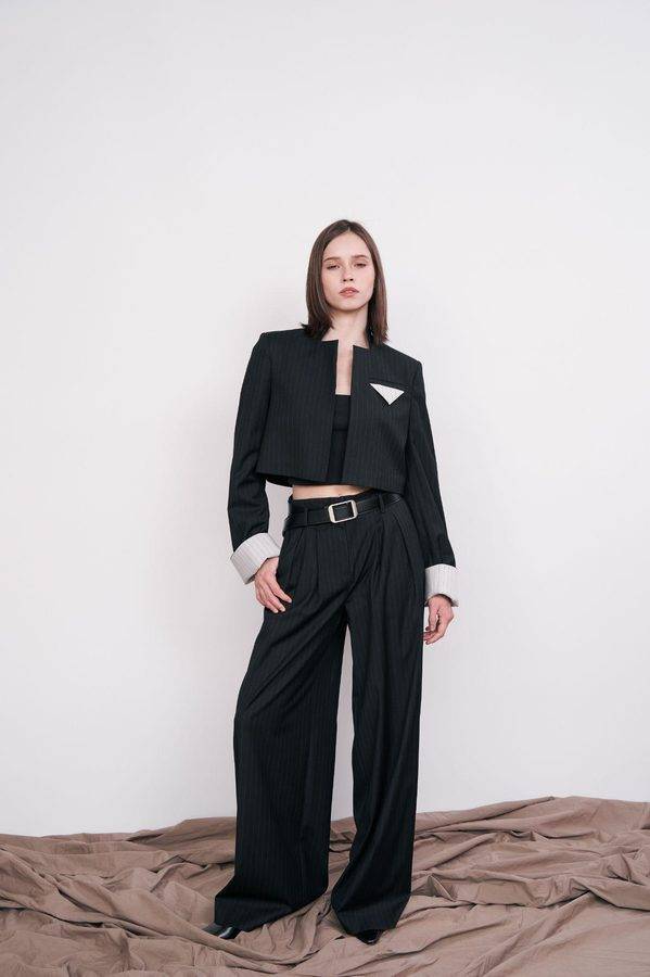 Cropped Pinstripe Suit