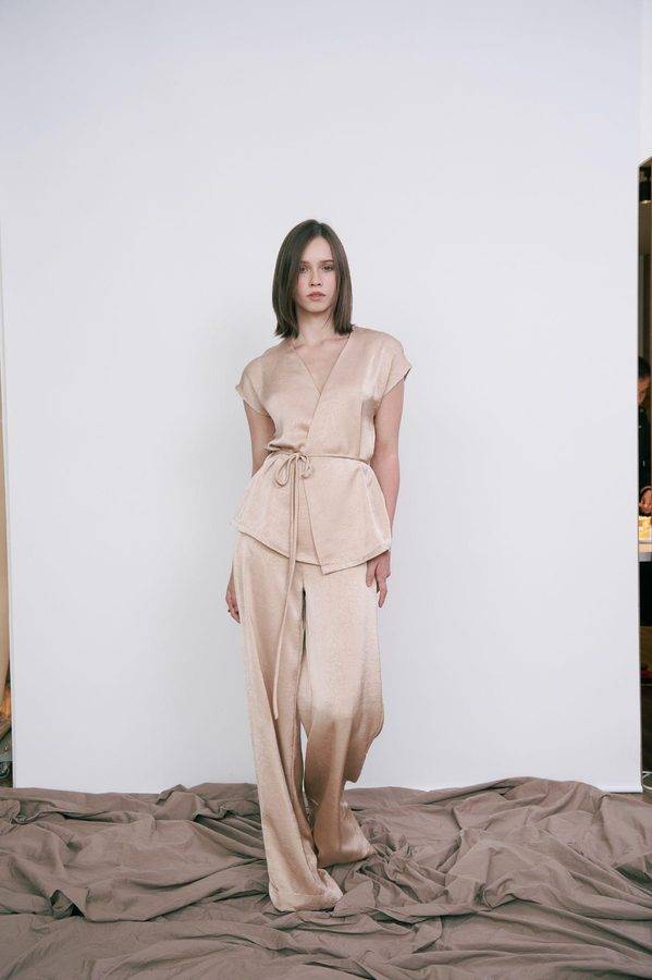 Soft Beige Tie-Waist Co-Ord Set