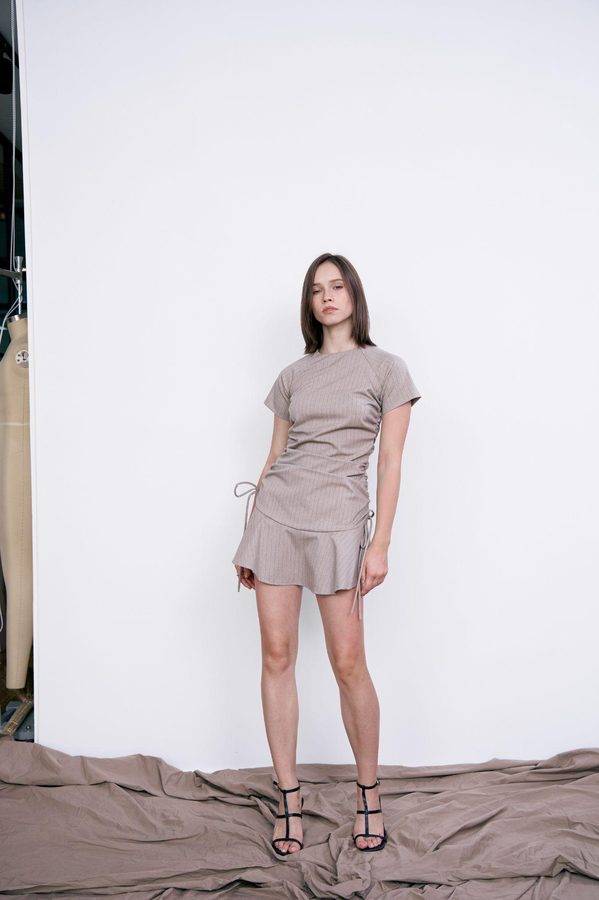 Asymmetric Drawstring Mini Dress