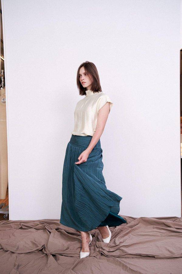 Teal Pleated Midi Skirt
