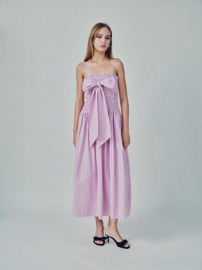 Strapless Bow Striped Dress