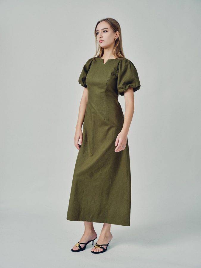 Puff Sleeve Midi Dress