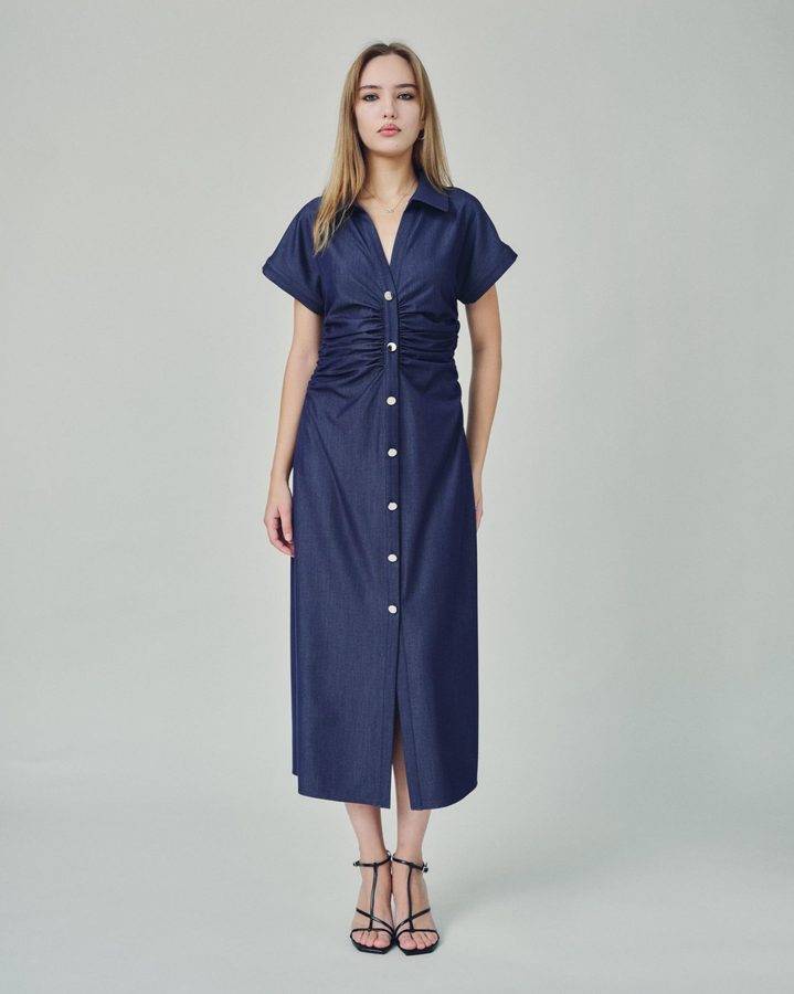 Midi Dress With Gathered Waist