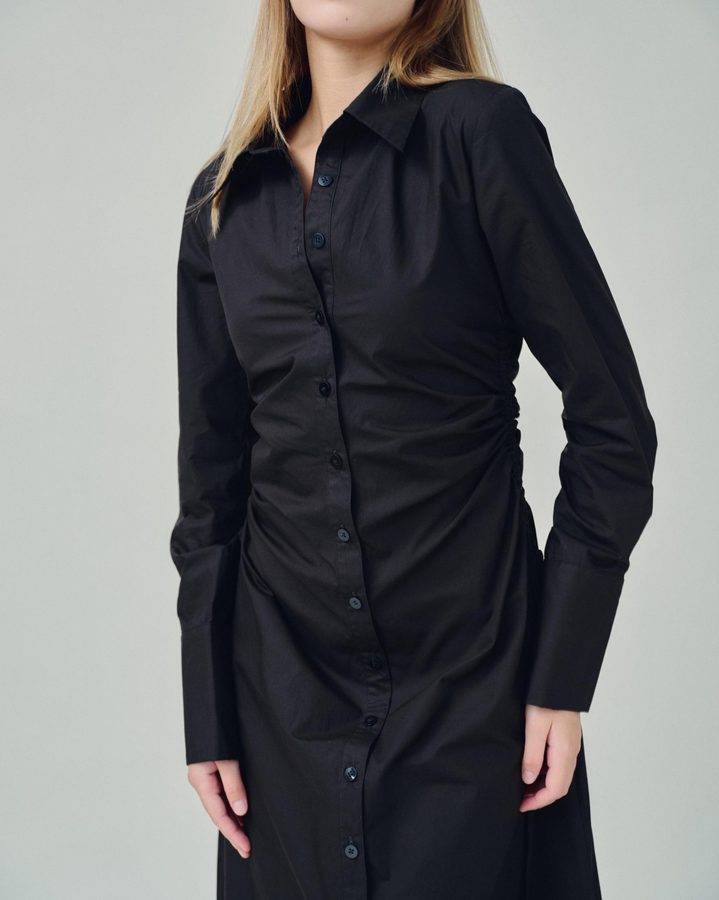 Gathered Front Button Midi Dress