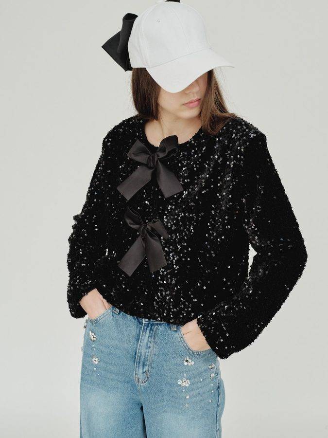 Sequin Jacket With Bows