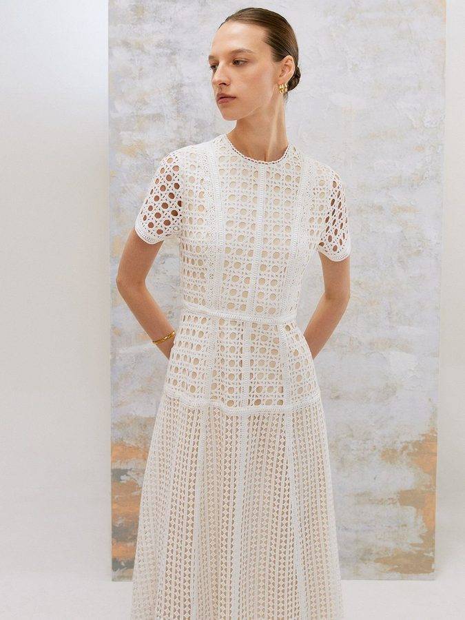 Embellished Laser Cut Midi Dress