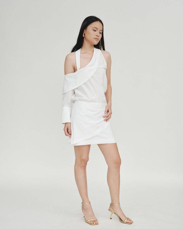 Asymmetry White Mini Dress