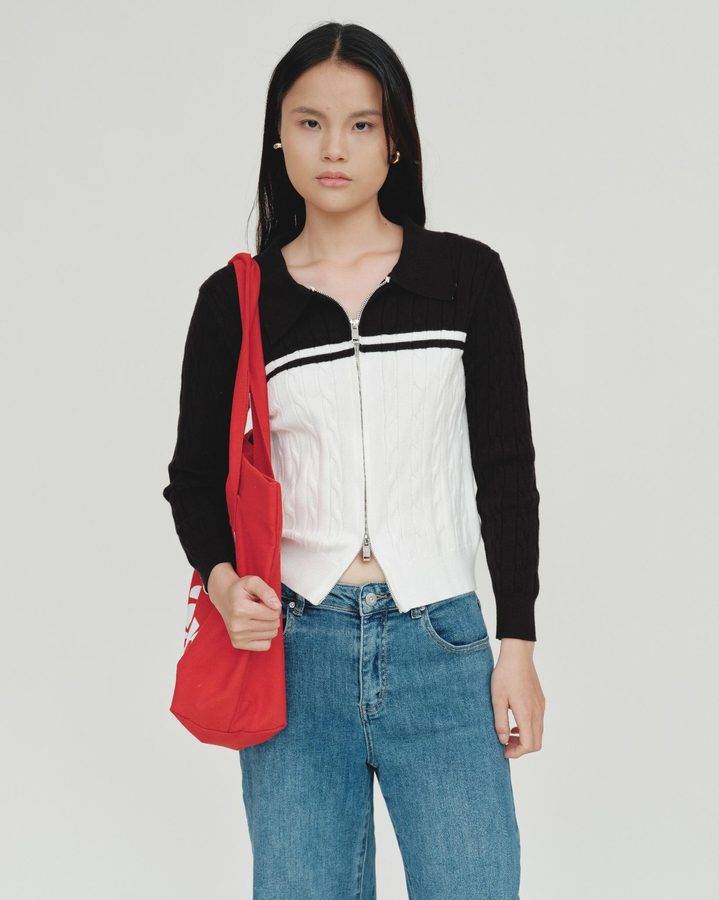 Two Tone Zip - Up Sweater