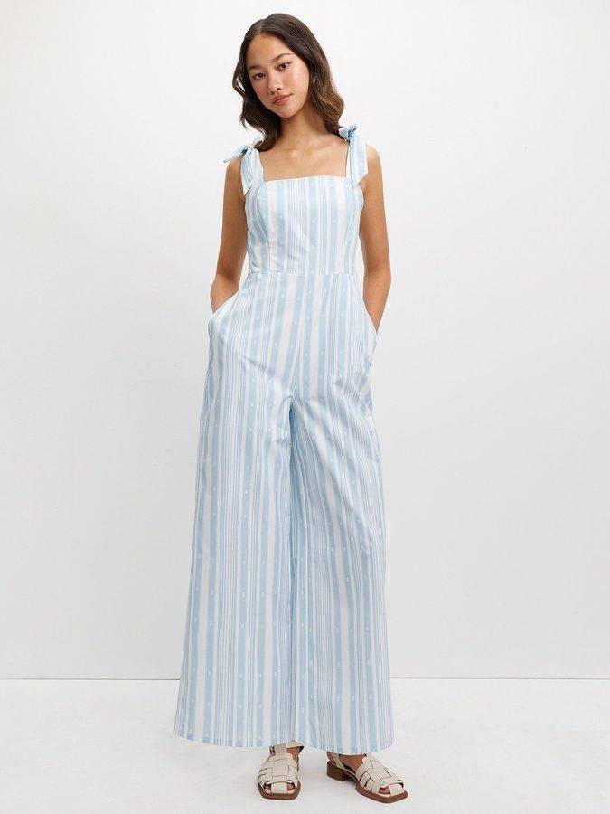 Powder Blue Tie - Bow Jumpsuit