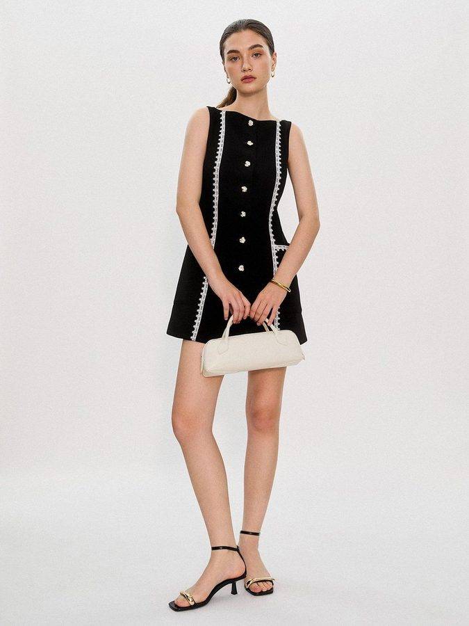 Contrast Trim Lace Dress