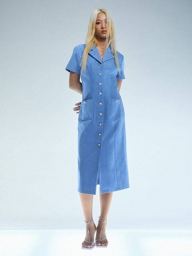 Pearl Rhinestone Button Dress