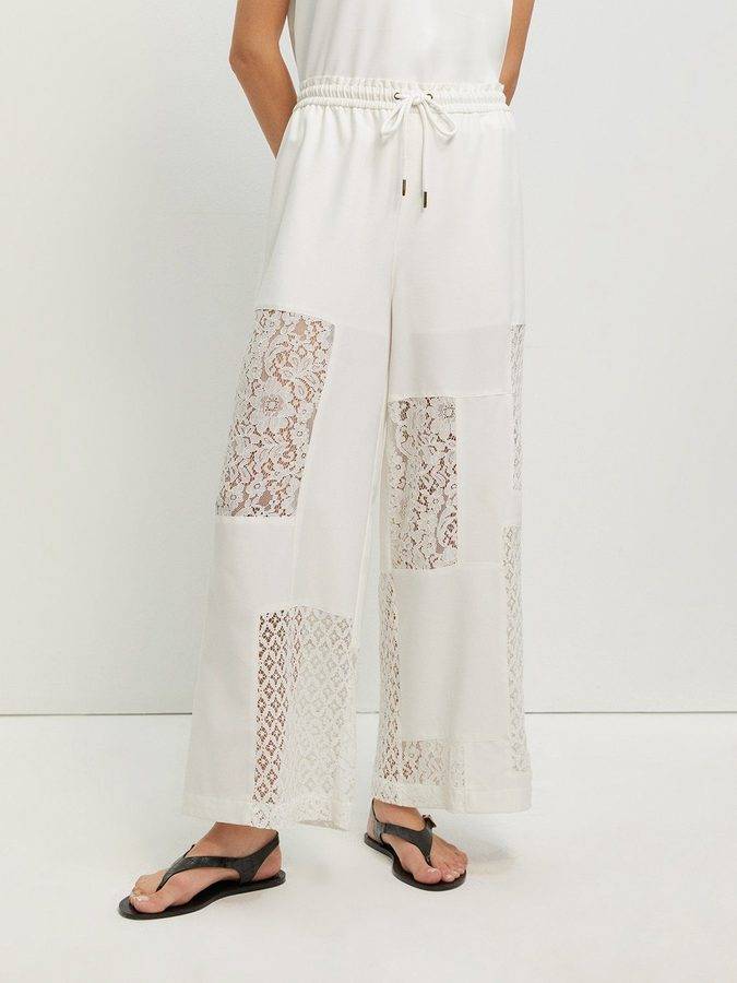 Lace Panel Wide - Leg Trousers